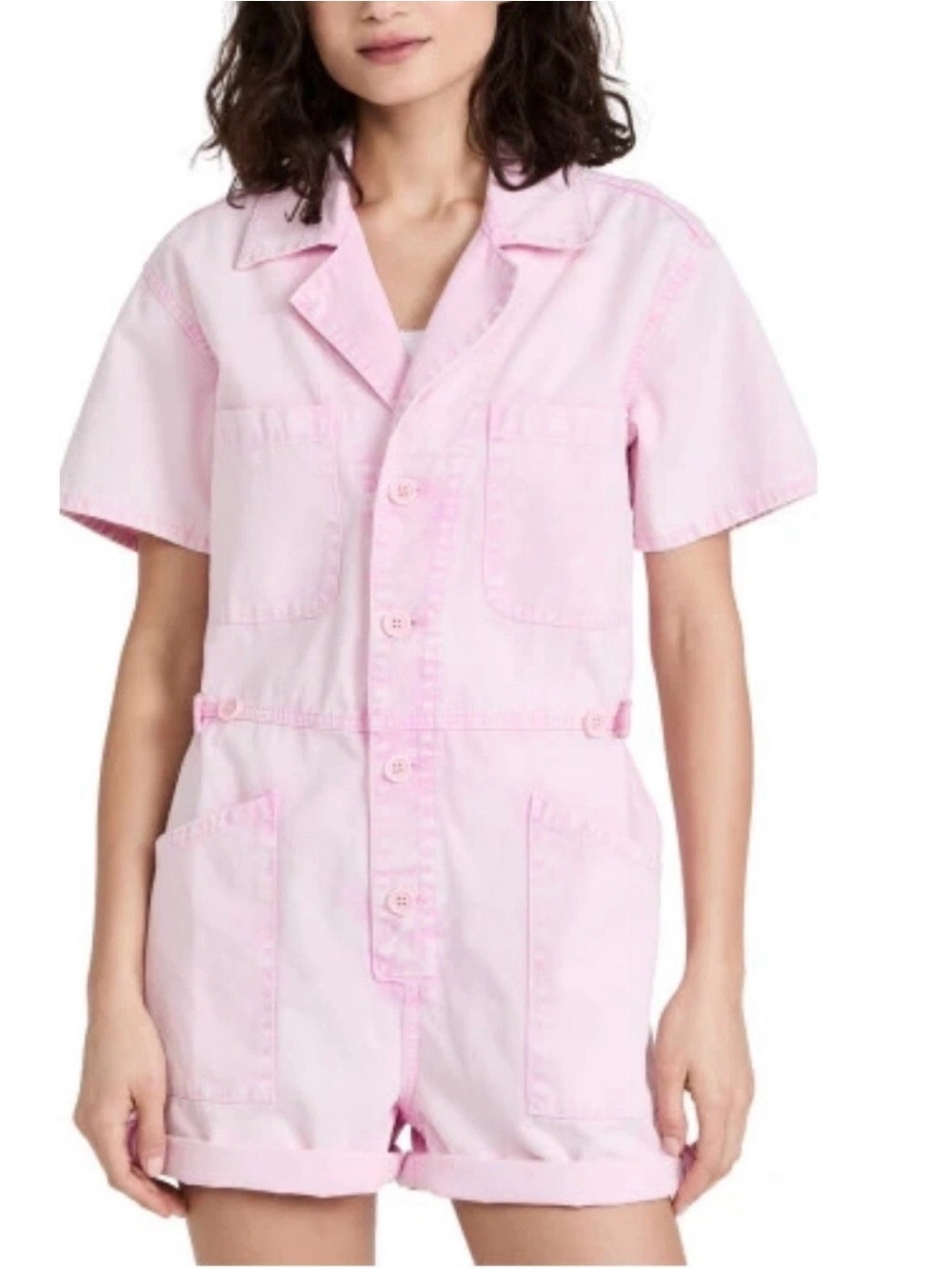 Pistola Parker Romper Pink Utility Cotton Short Sleeve Quiet Luxury Size XS